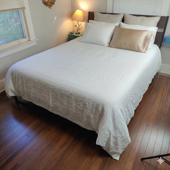 Parachute White 100% Linen Flat Sheet Full Queen Made in Portugal